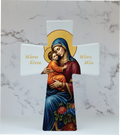 Greek ceramic cross with “Μάνα Είναι Μόνο Μία.” Beautiful Mother’s gift featuring the Virgin Mary and Christ. Handmade in Australia. Perfect for Greek homes.