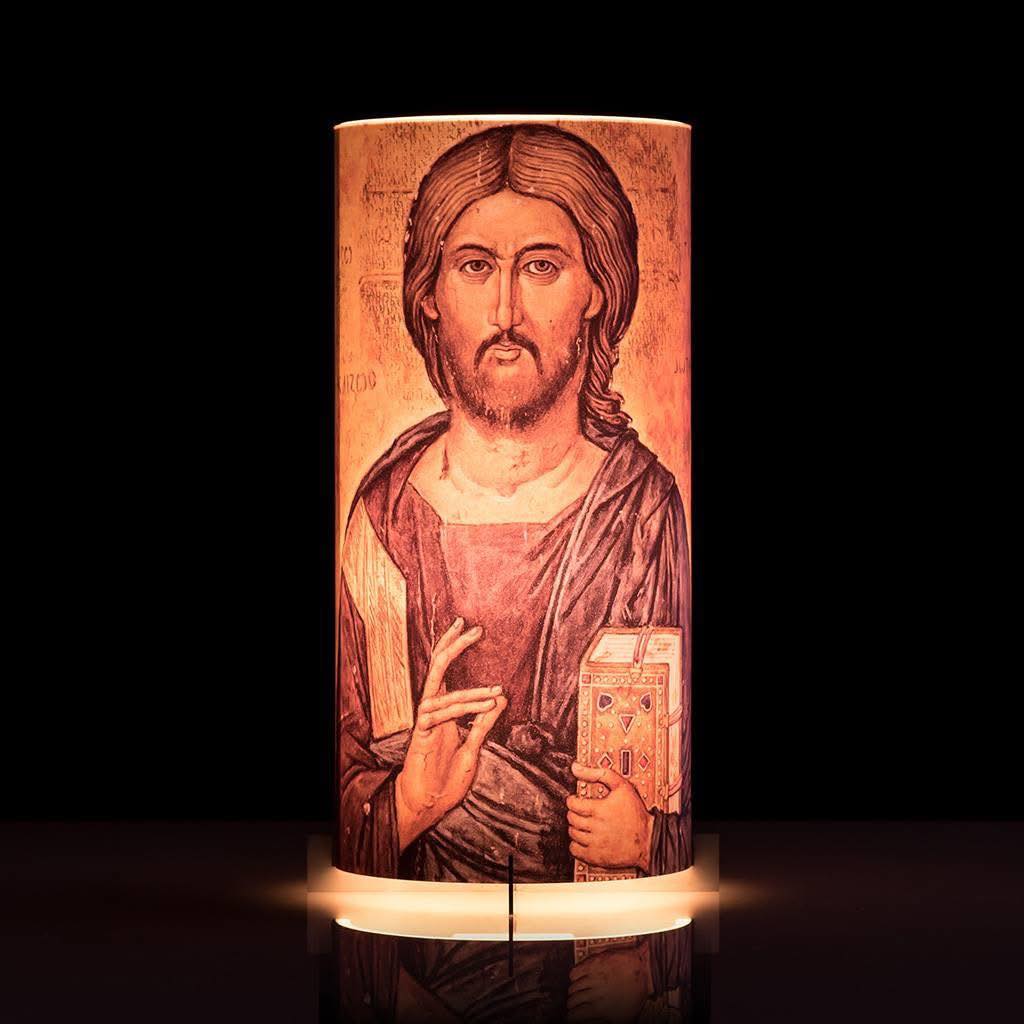 Greek Orthodox candle lantern lamp collection with sacred religious designs. Illuminated faith-inspired lamp for Orthodox home decor.