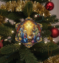 Porcelain star-shaped Christmas ornament featuring Greek religious images. Elegant gift-boxed Greek Christmas decoration from Sydney Greek Shop.