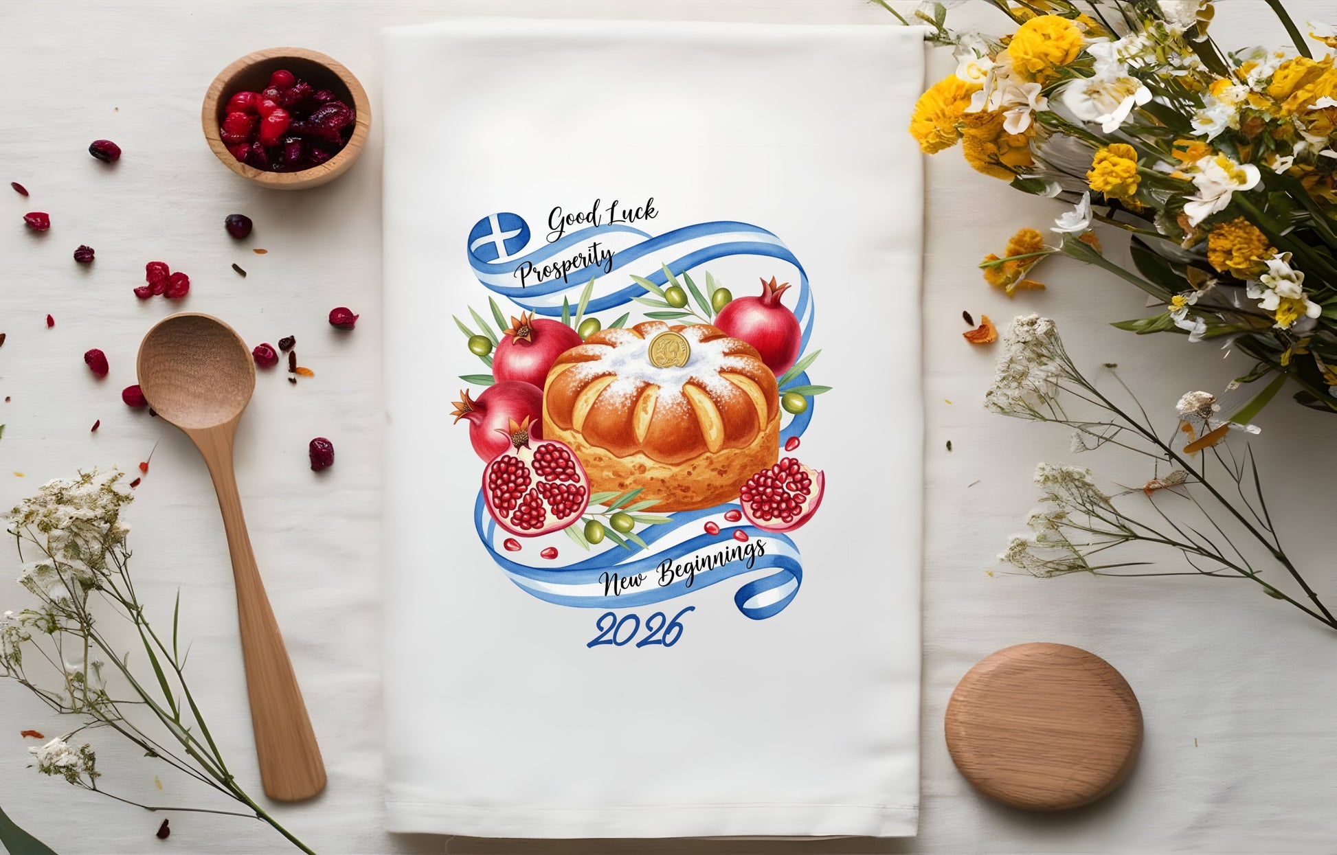 Seasonal Decorative tea towel with festive design for Christams and New Years