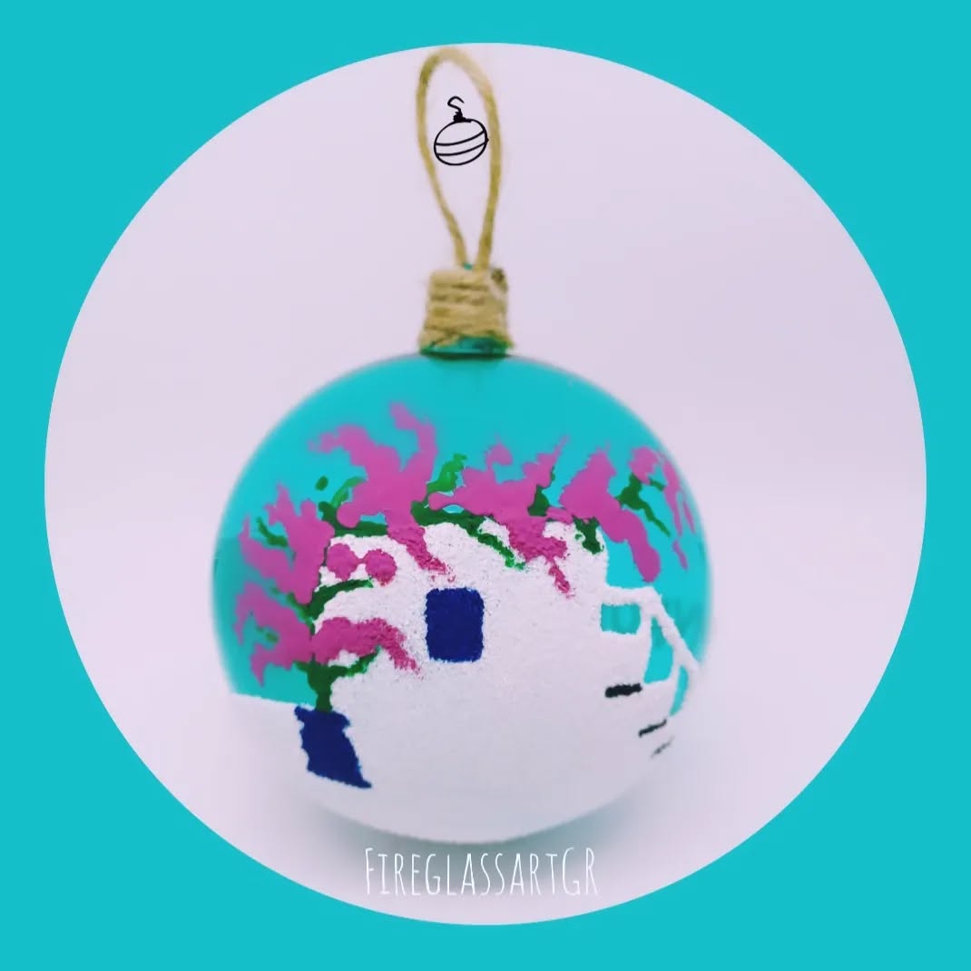 Hand-Blown Greek Glass Christmas Bauble – Bougainvillea