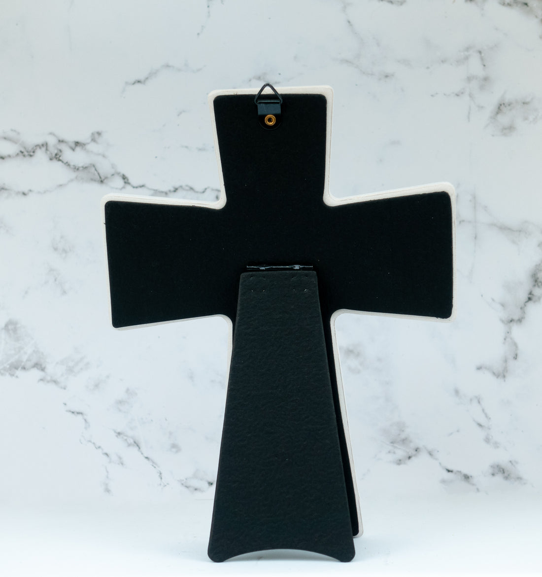 Ceramic cross with floral Panayia and Christ design. Greek mother and child artwork for home décor or gifting.