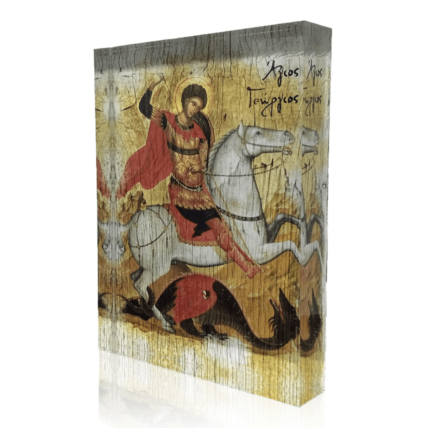 Orthodox icon of Saint George. Handmade Greek icon of the Great Martyr and Victory Bearer.