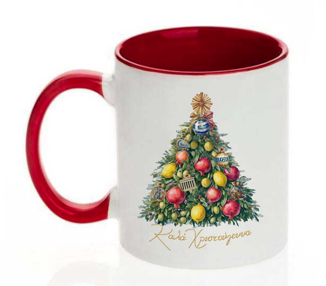 Greek Christmas Mugs – Festive Red Interior