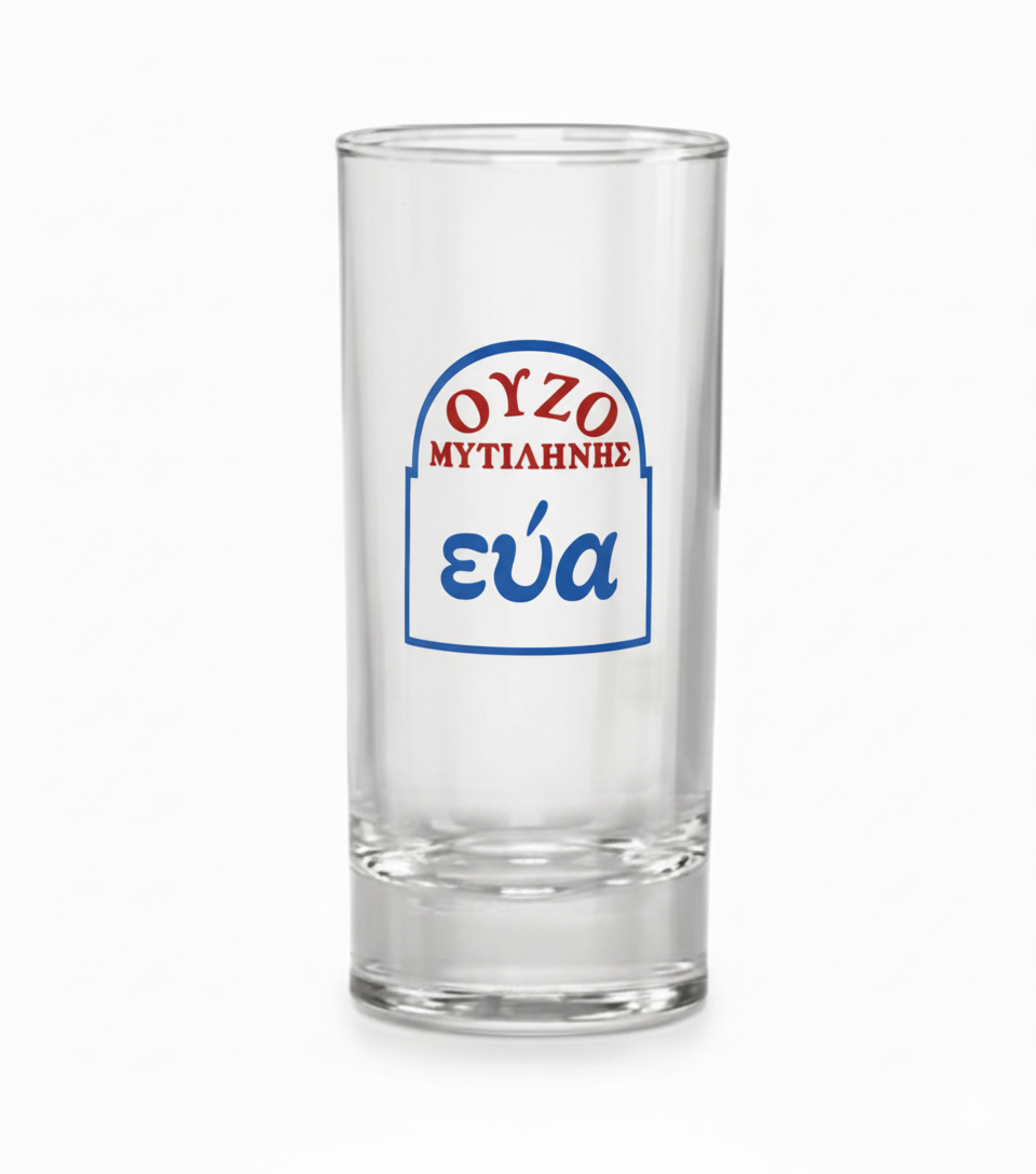 Greek Ouzo Gift Set with authentic ouzo glass, 50ml Ouzo bottle, and ouzo lollies. Handmade Greek barware gift from Sydney Greek Shop.