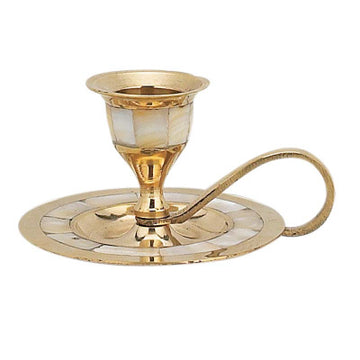 Brass Candlestick Holder with Mother of Pearl