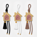 Gold acrylic house gouri lucky charms with gold and pink rhinestones in black, white and mocha cord options