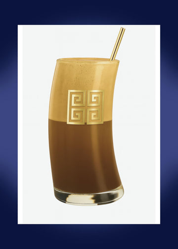 Limited Edition Greek Key Wave Frappe Glass 490ml on a soft Aegean blue background