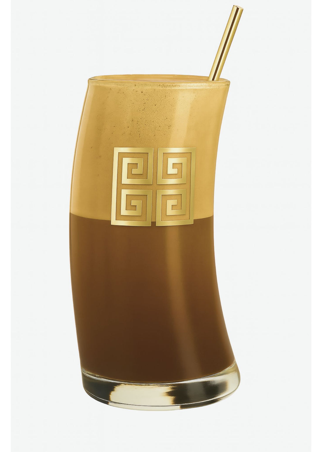 Limited Edition Greek Key Wave Frappe Glass 490ml on a soft Aegean blue background