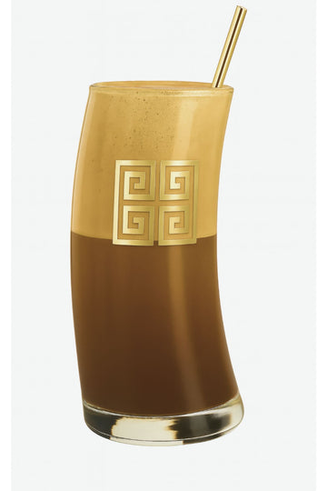 Limited Edition Wave Frappe Glass Greek Key 490 ml, gold motif and straw set.