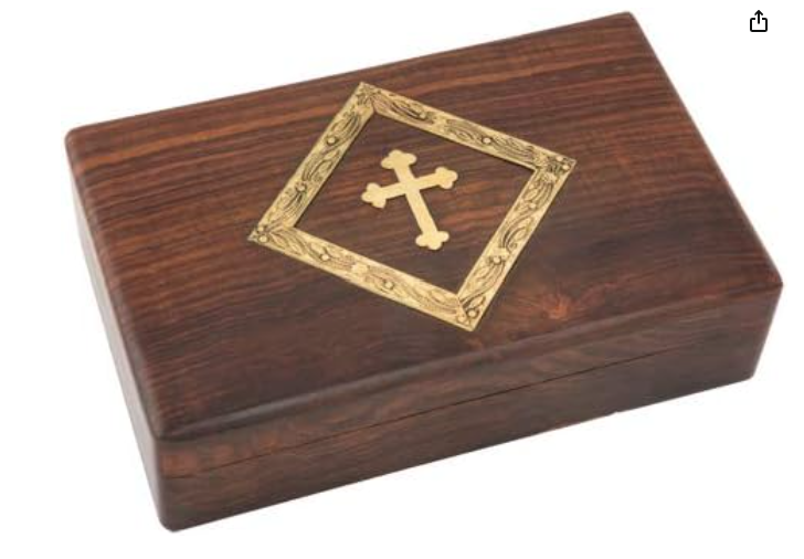 Greek Orthodox incense keepsake box made in Greece from walnut wood with Orthodox cross design