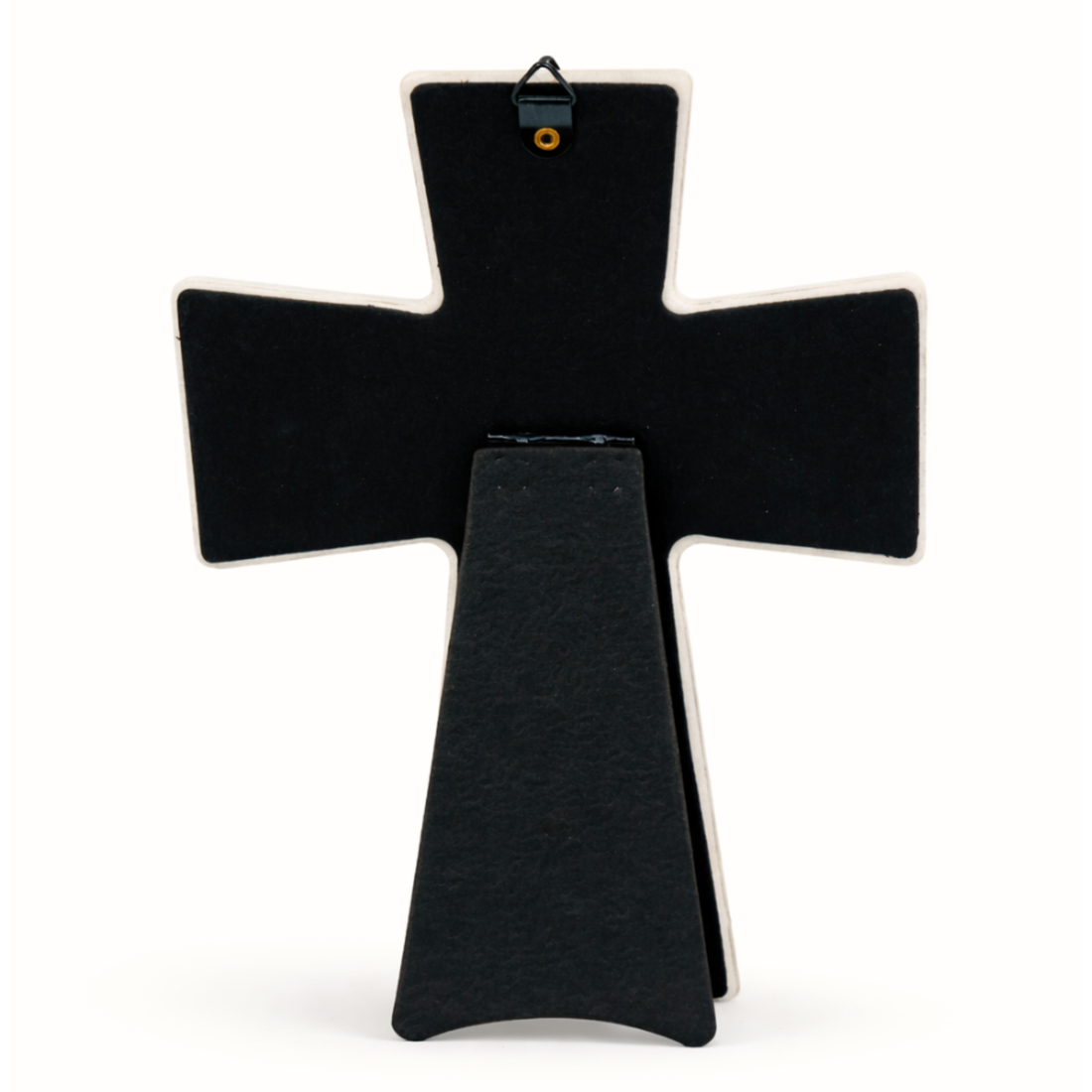 Decorative cross with religious iconography on a white background