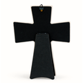 Back view of glossy Greek ceramic cross showing stand and hanging hook. “Μάνα Είναι Μόνο Μία” religious cross made in Australia.