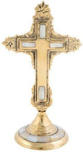 Orthodox cross with mother of pearl placed in prayer corner with vigil lamp