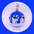 Cobalt blue Mykonos Greek glass Christmas bauble with white windmills, hand blown in Thessaloniki Greece