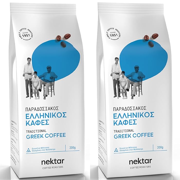 Nektar Traditional Greek Coffee 200g packet. Fresh-roasted Greek coffee blend from Greece, premium aroma and crema, Greek pantry product.