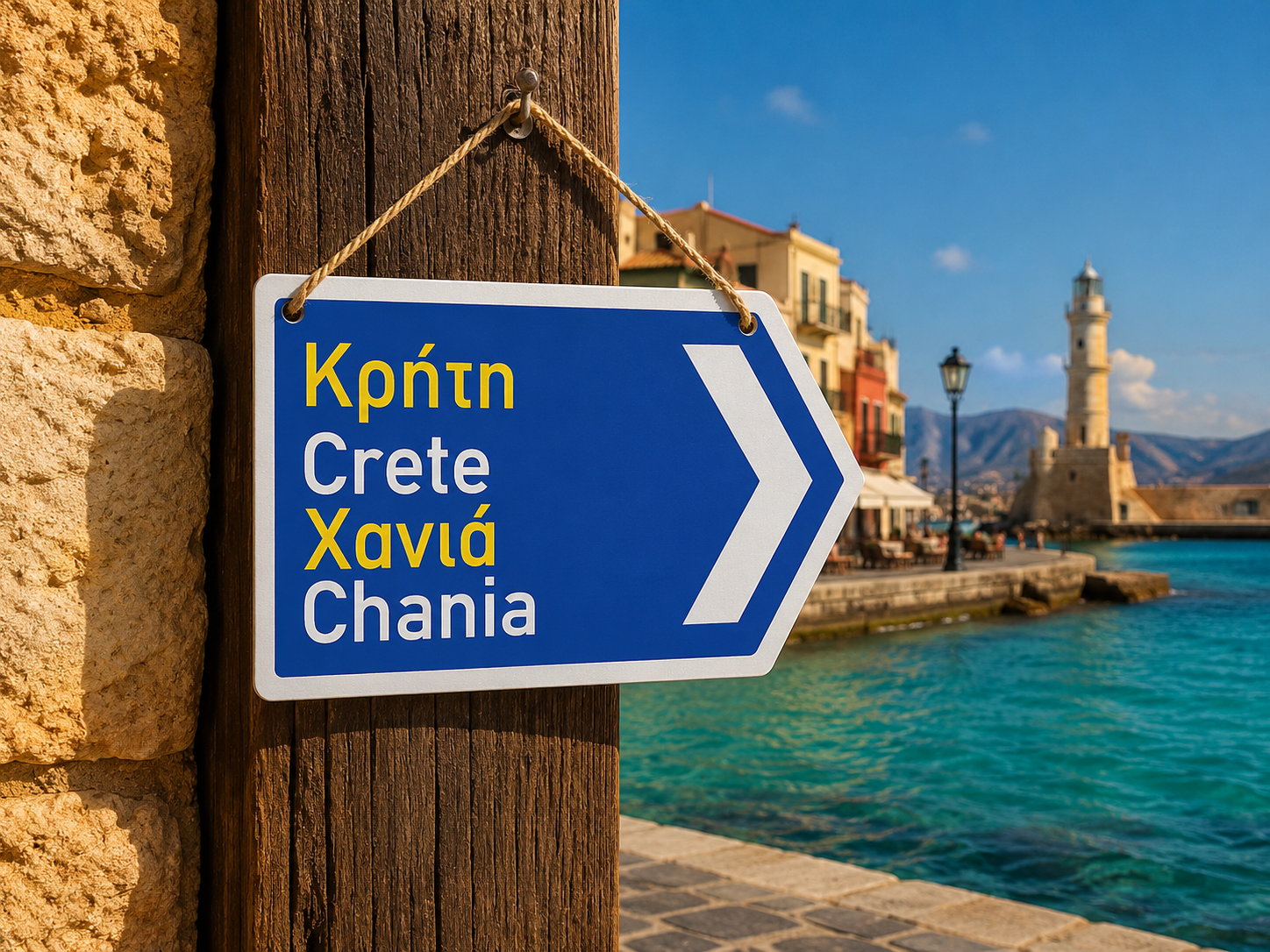 Original custom double arrow Greek metal road sign made in Australia with Greek and English wording