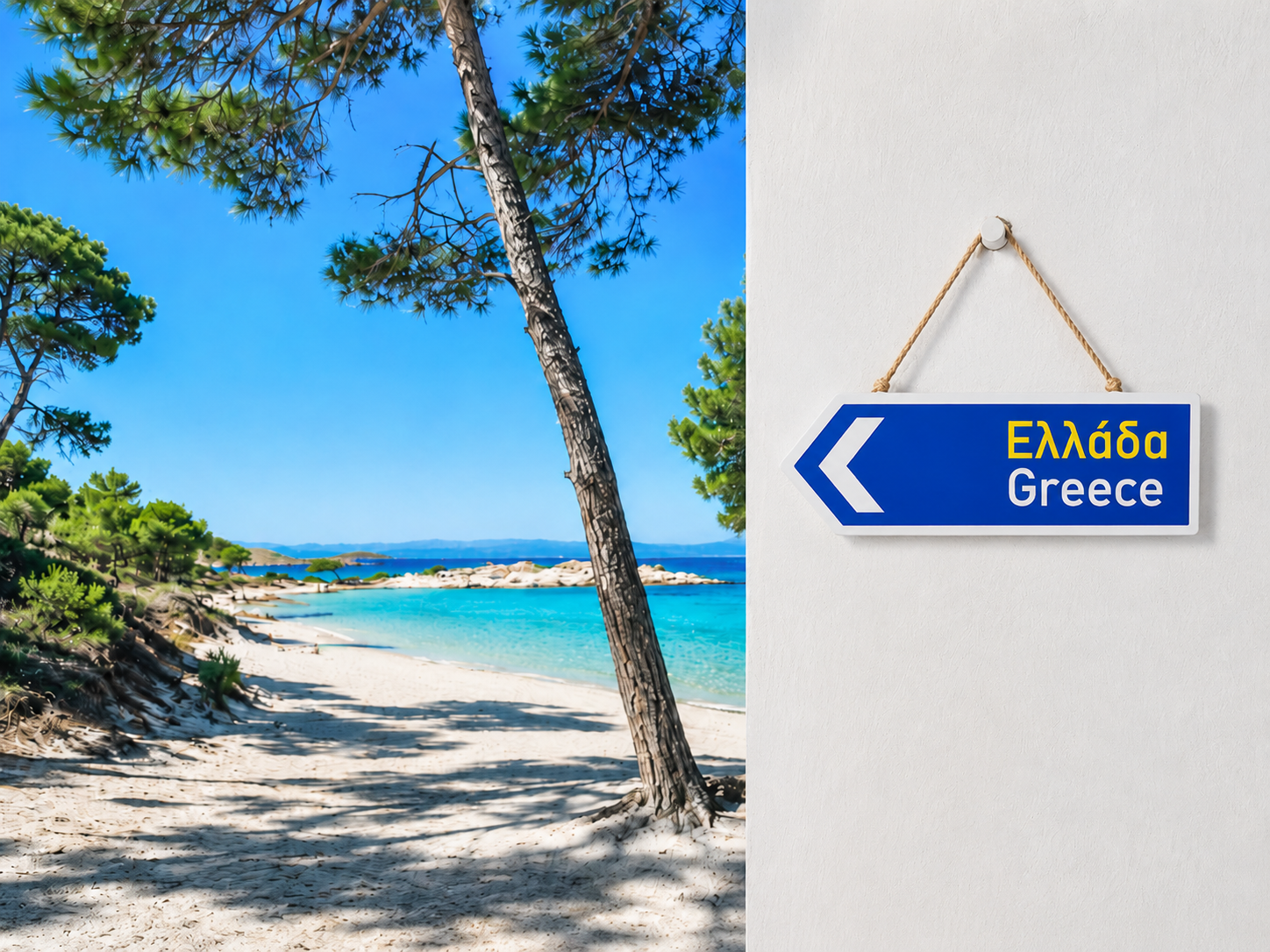 Original custom single arrow Greek metal street sign made in Australia with Greek and English wording
