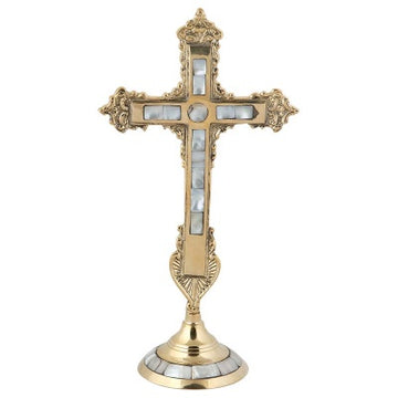 Orthodox brass cross with mother of pearl inlay for prayer corner or home altar