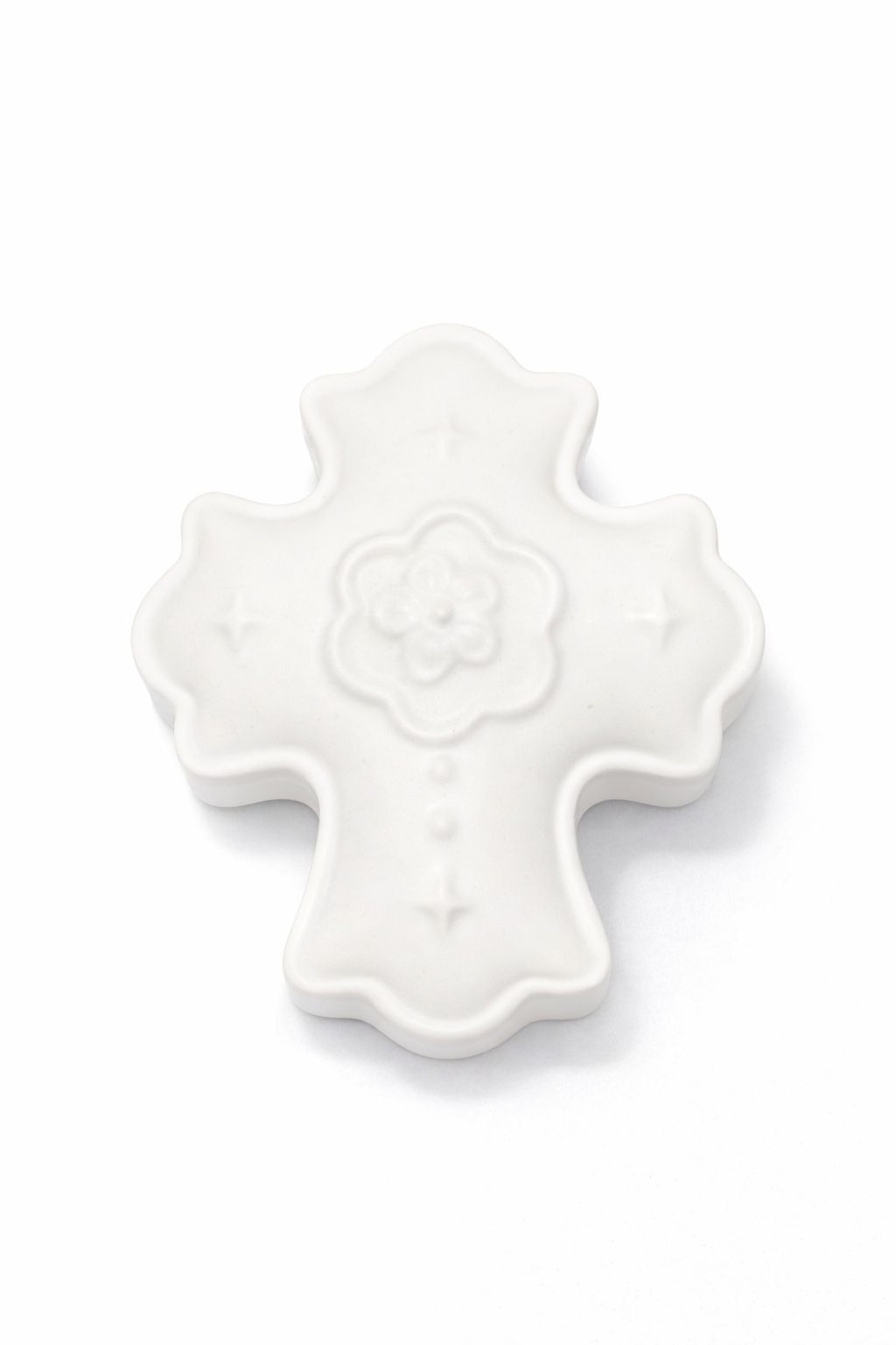 Orthodox cross trinket box with ornamental lid, crafted from a premium stone-like composite.