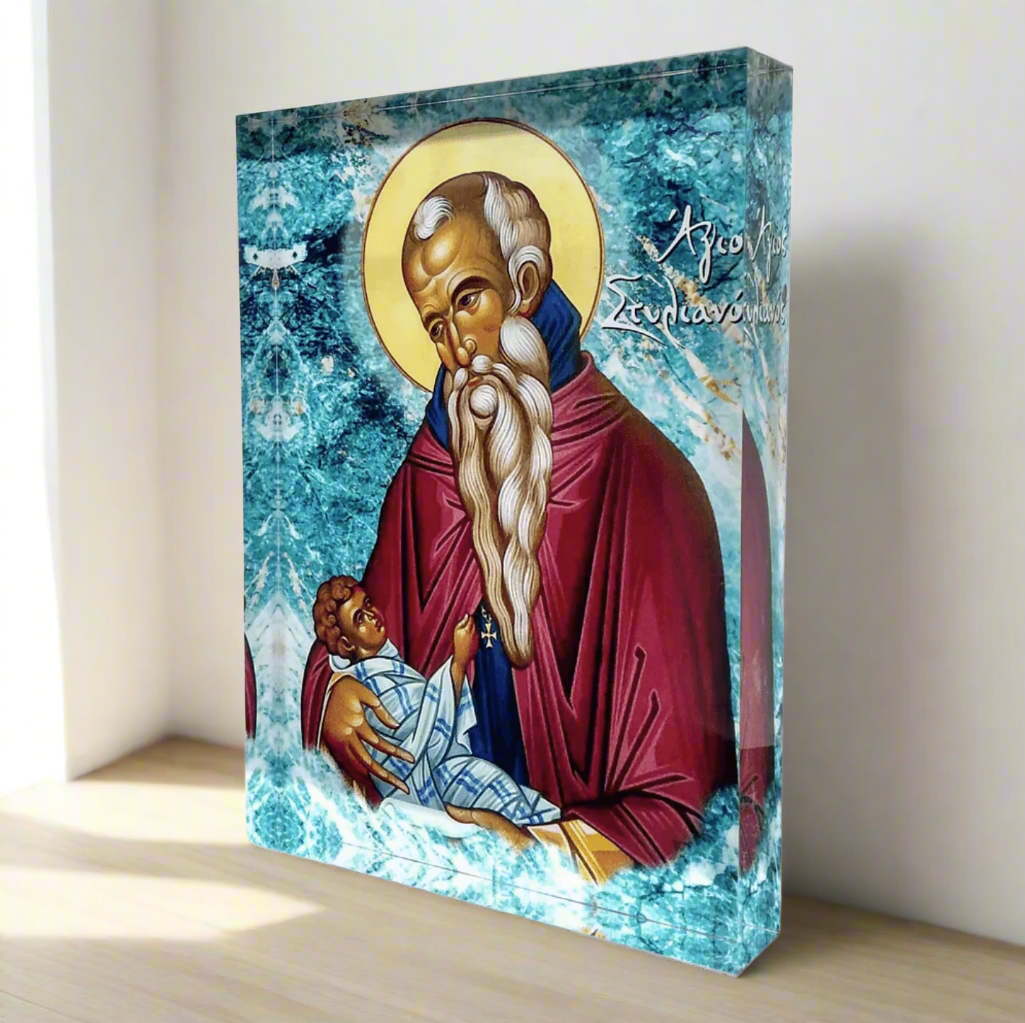 Saint Stylianos Greek Orthodox icon, religious gift, Christian home decor. Agios Stylianos Protector of Children