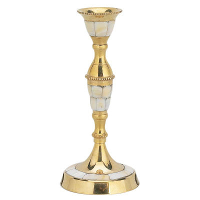 Tall brass candlestick with mother of pearl detail 16cm for prayer corner or home altar