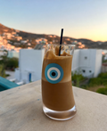 Turquoise evil eye Original Wave Frappe Glass 4 Pack by Miss Ble Blu for Greek frappe, freddo espresso and iced coffee.
