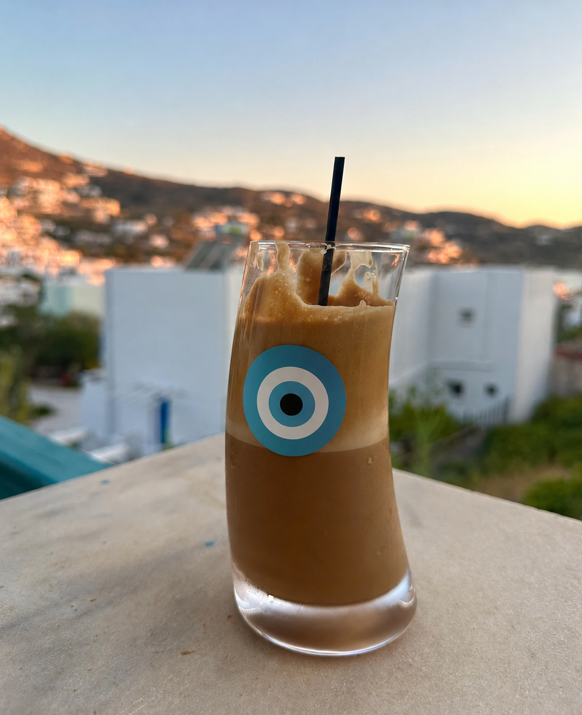 Turquoise evil eye Original Wave Frappe Glass 4 Pack by Miss Ble Blu for Greek frappe, freddo espresso and iced coffee.