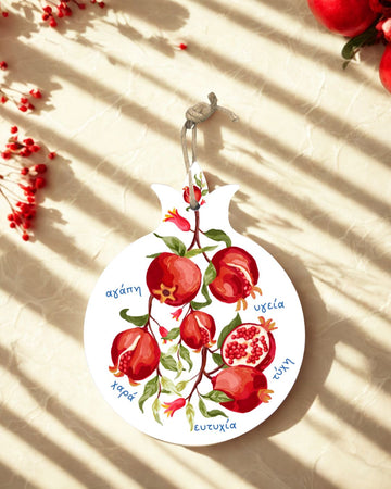 Gloss ceramic Greek-inspired pot stand and decorative plaque with cork backing.