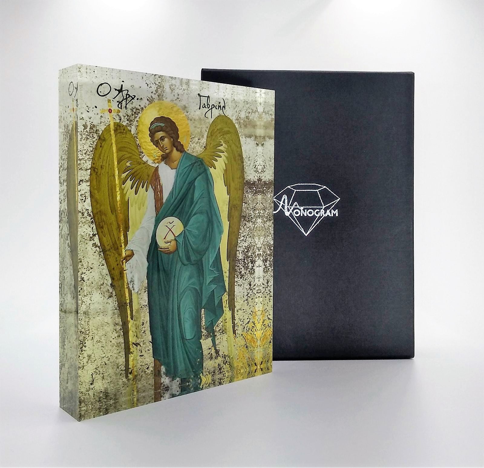 Orthodox icon of Archangel Gabriel. Handmade Greek icon of the divine messenger and bearer of good news, symbol of protection and heavenly grace.