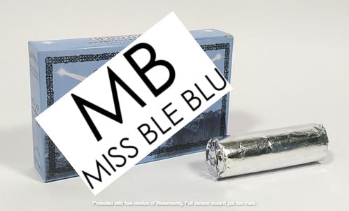 A pack of Miss Blue brand incense charcoal with the brand name 'MΤB' prominently displayed on top. The packaging is primarily blue with a silver foil wrapping around the charcoal tablets.