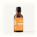A bottle of organic sweet orange essential oil with a dropper, labeled 'sel' on a white background.