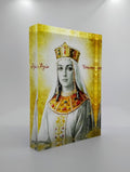 Side-angled view of the Saint Ipomoni plexiglass icon. Handmade Greek Orthodox icon with gold background and traditional Byzantine styling